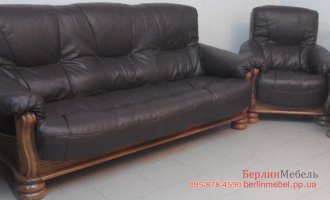 Кожаный диван и кресло