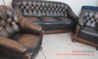 Кожаный комплект диван кресло