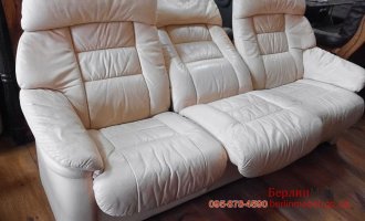 Кожаный трехместный диван с релаксом