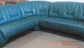 Угловой кожаный диван бирюзового цвета
