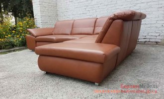 Кожаный нераскладной угловой диван 