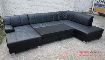 Раскладной кожаный угловой диван 