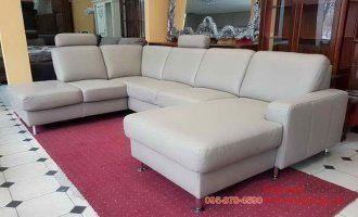 П-образный раскладной кожаный диван