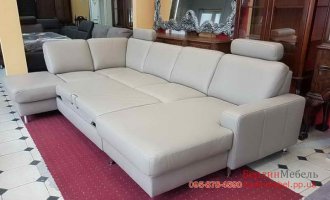 П-образный раскладной кожаный диван