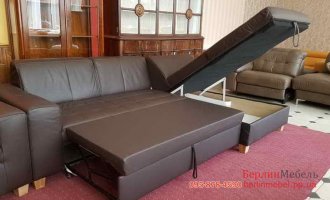 Кожаный угловой диван + кресло