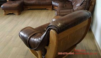 Кожаный п образный диван в угол  + кресло