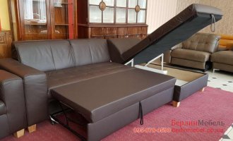 Кожаный угловой диван + кресло