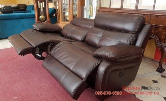 Трехместный кожаный диван электрореклайнер 