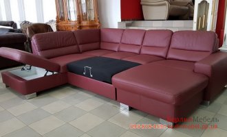 Кожаный угловой п-образный диван