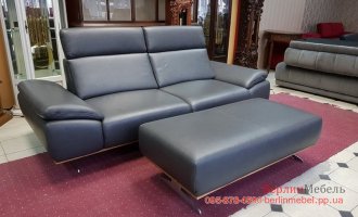 Кожаный  диван мега размер и пуф