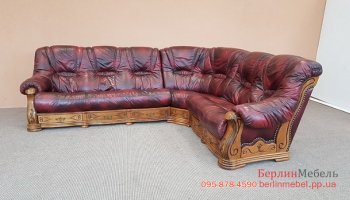 Кожаный угловой диван на деревянном каркасе