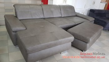 Кожаный угловой диван + пуф