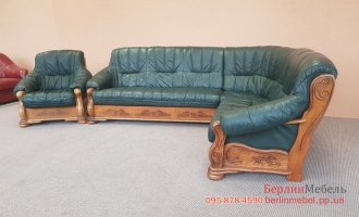 Кожаный угловой диван с креслом