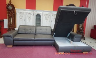 Кожаный раскладной угловой диван с отсеком для белья