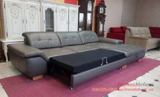 Кожаный раскладной угловой диван 