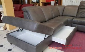 Кожаный угловой диван с отсеком для белья