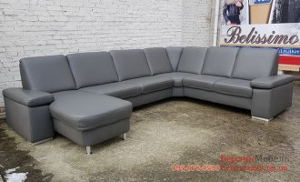 Новый большой кожаный П-образный диван