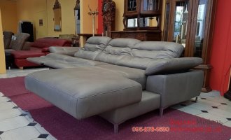 Кожаный угловой диван с выдвижным механизмом 