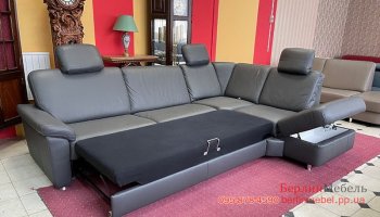 Кожаный раскладной угловой диван