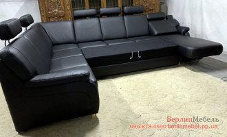 Кожаный п образный диван релакс