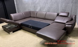 Кожаный п образный диван реклайнер